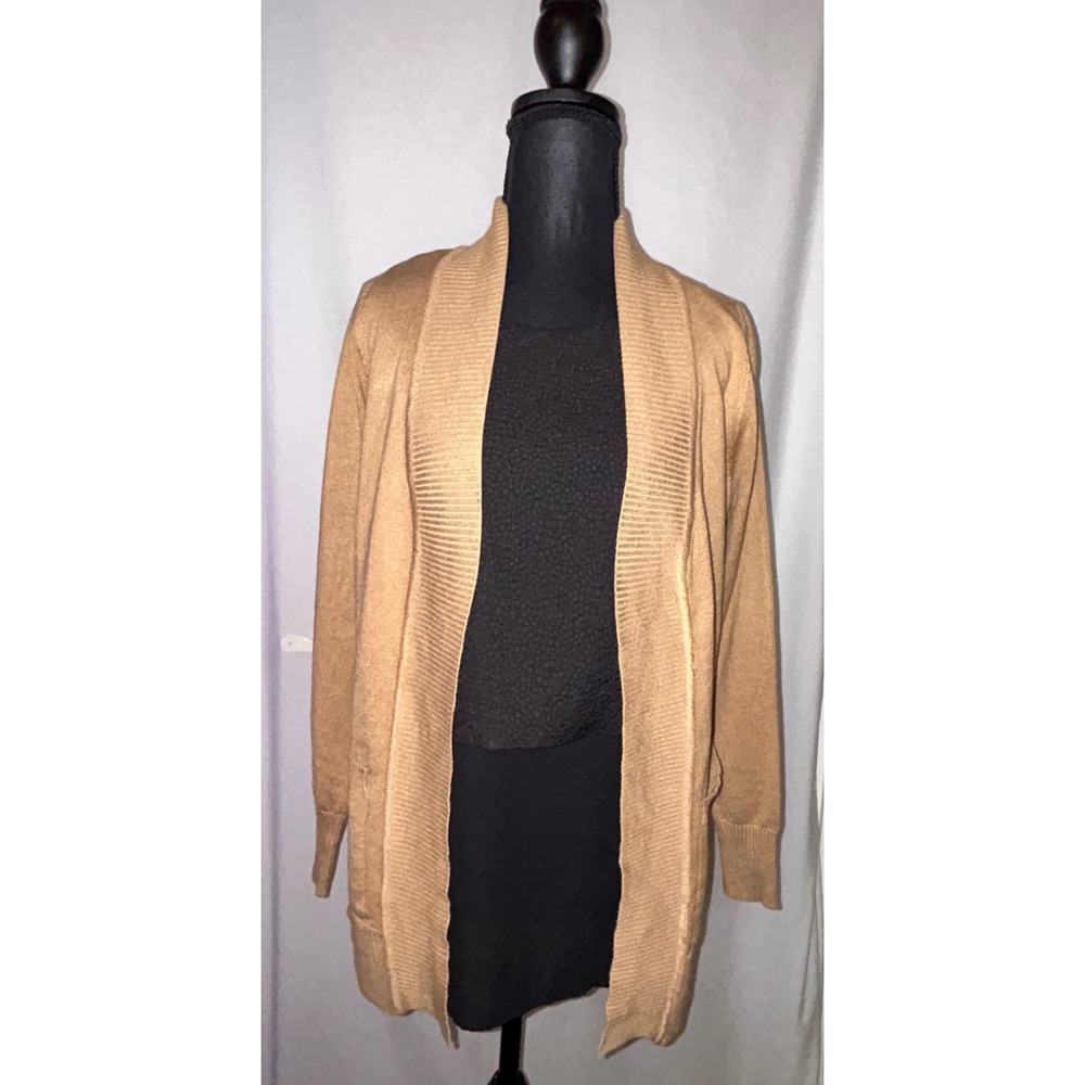 Seven Manor Cardigan Sweater Womens Small Knit‎ Open Front Tan Beige Long Sleeve